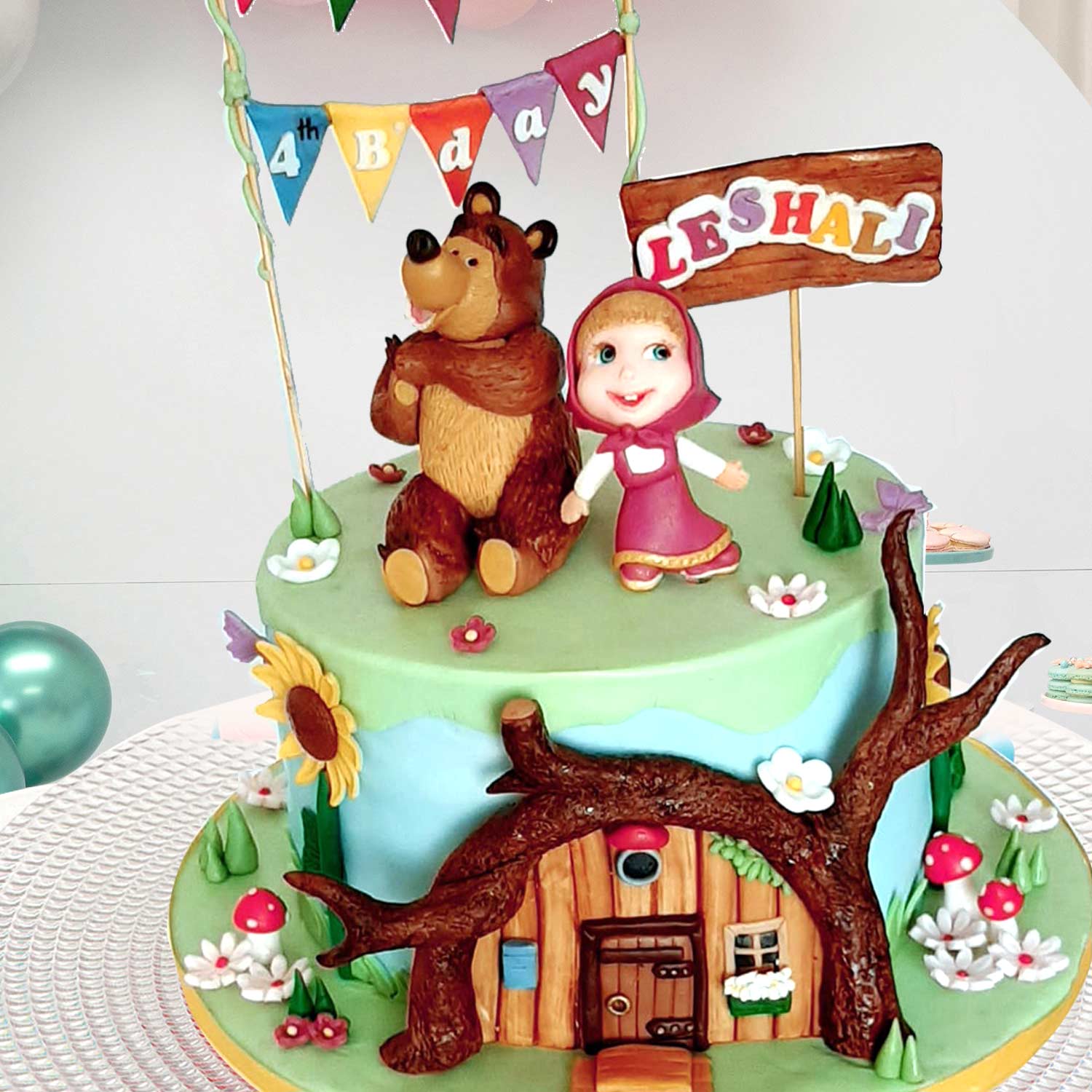 Online Masha And Bear Theme Cake 16 Portions Chocolate Gift Delivery in ...