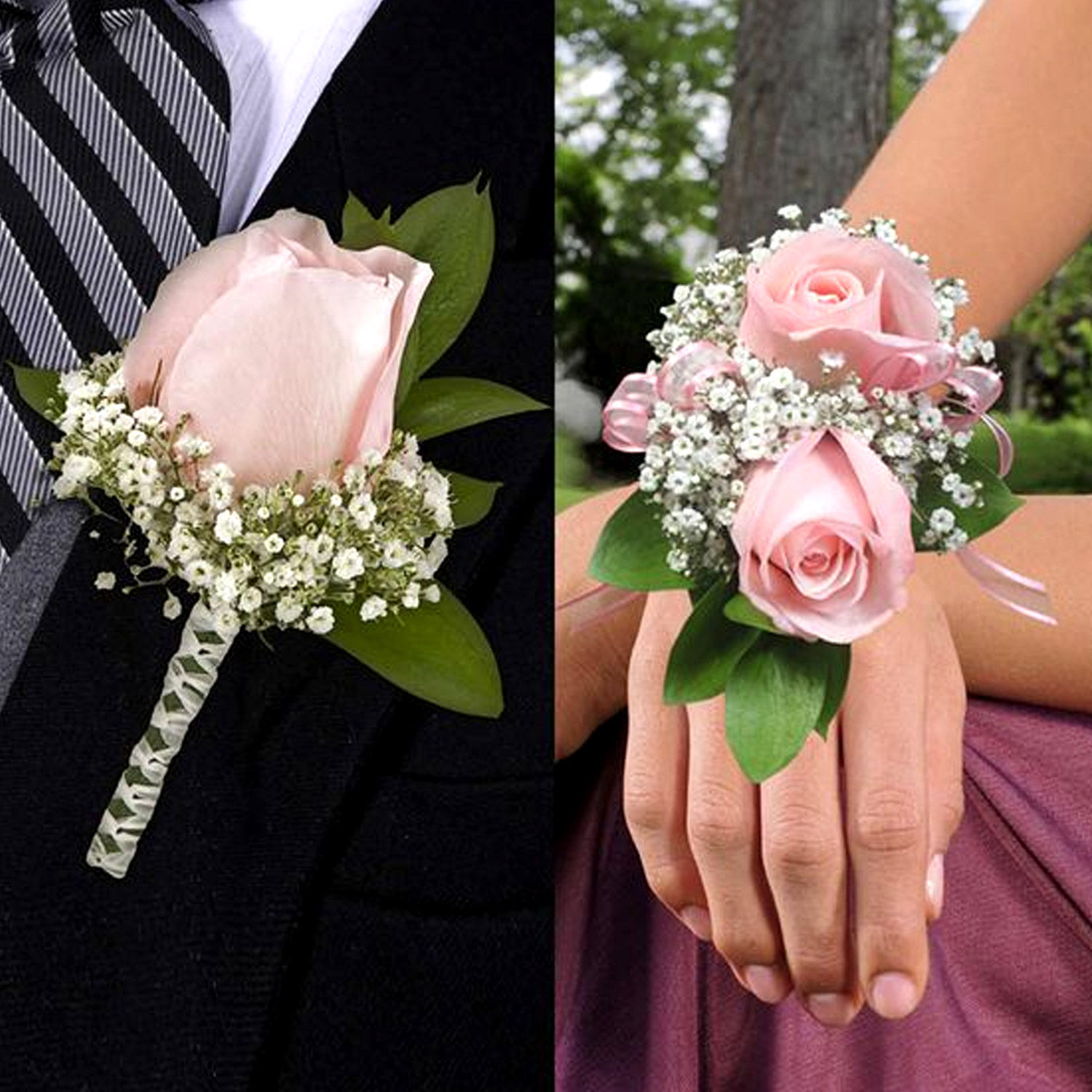 Online Pink Roses boutonniere and Corsage Gift Delivery in UAE Ferns